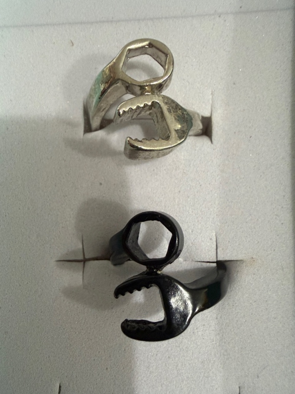 Tool Wrench Style Ring Set - Silver & Black